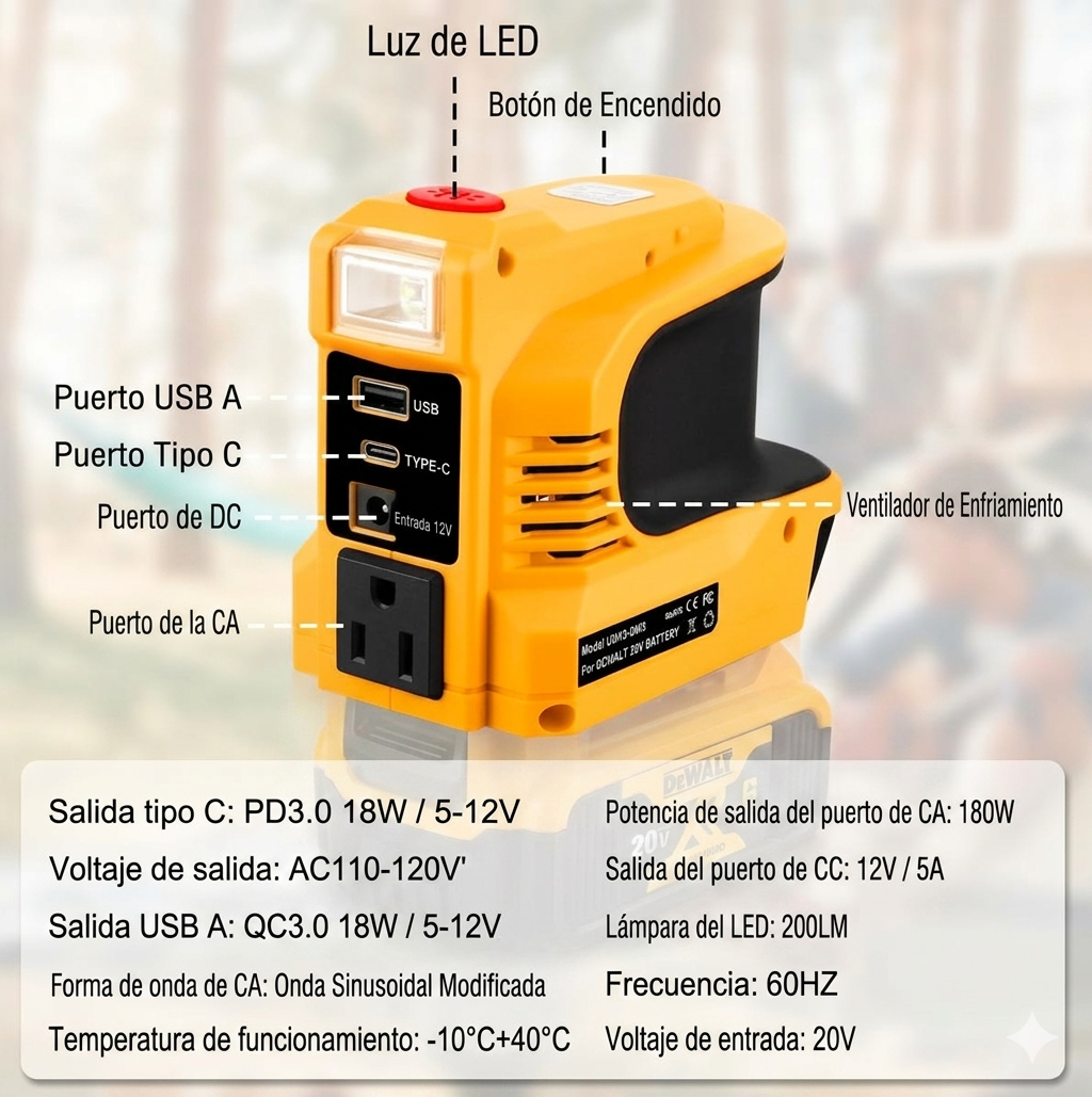 Inversor de Corriente Portátil 12V a 220V