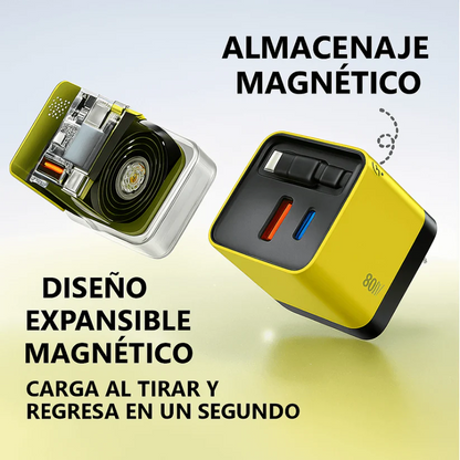 Cargador Rápido 3 en 1 Retráctil 80W | Compatible con iPhone, Android y USB-C